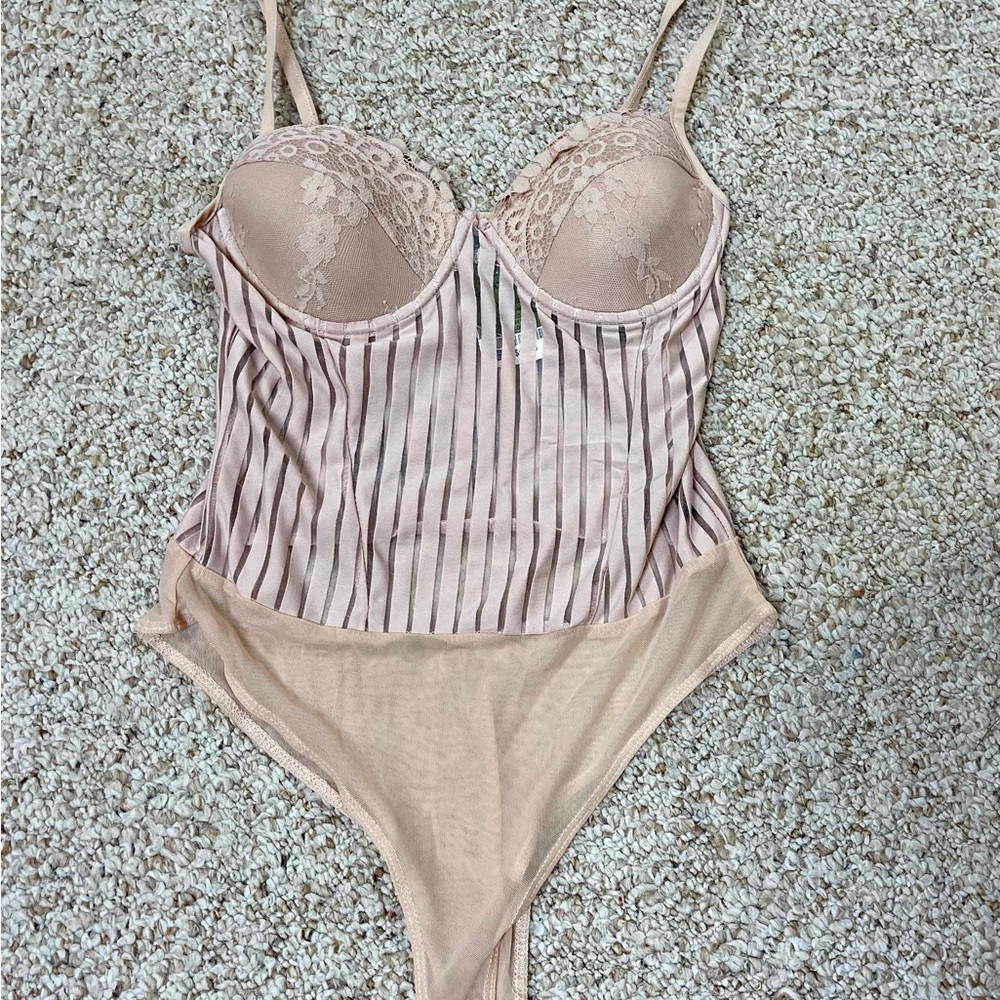 NWT Haute Monde Lace Mesh Bustier/Corset Thong Snap Closure Bodysuit